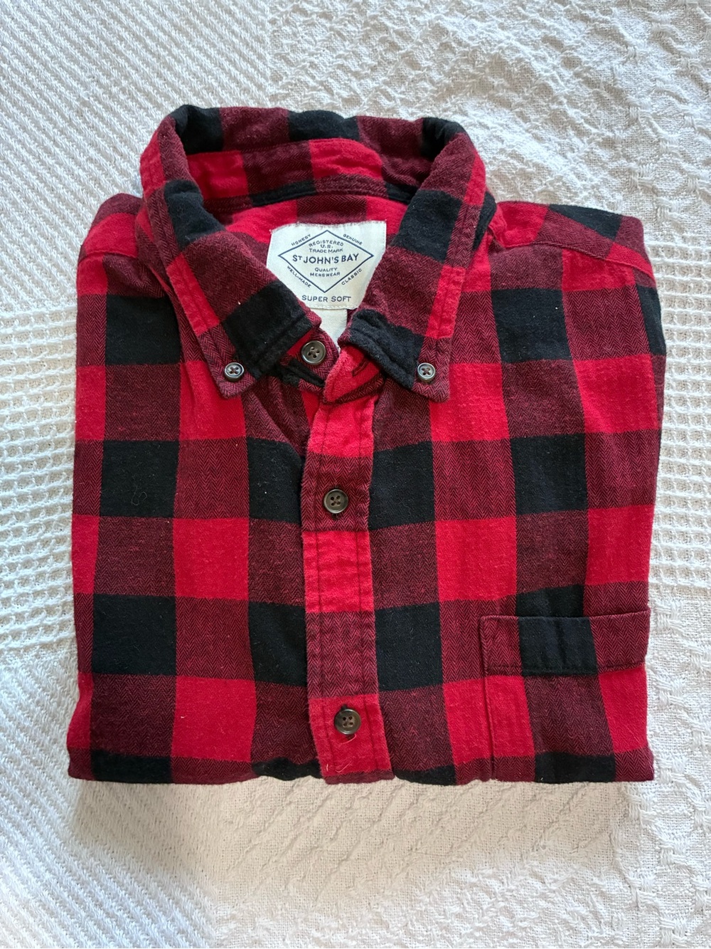 St. John’s Bay Red and Black Buffalo Plaid Flannel Shirt Soft Cotton Men’s Sz XL